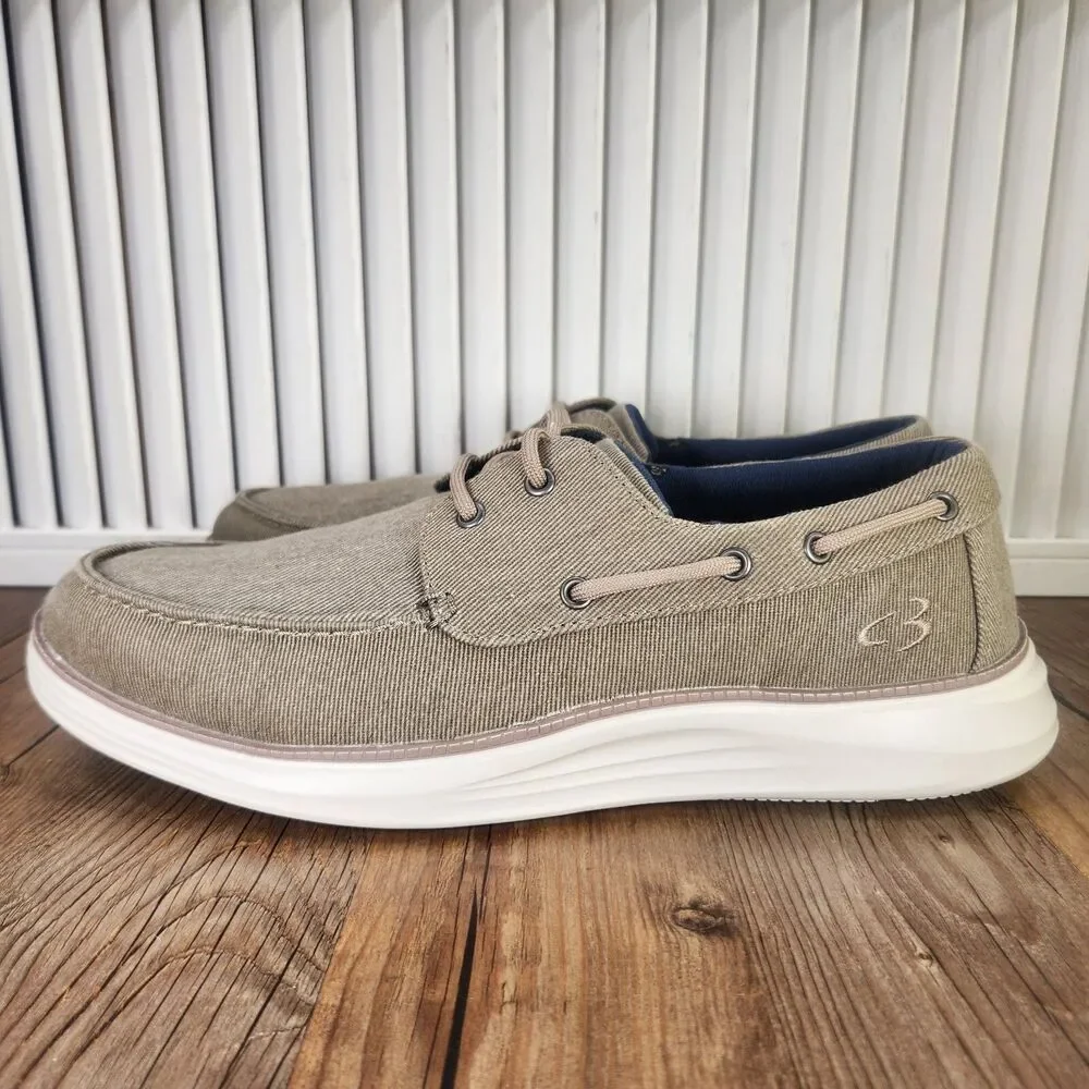 Skechers Concept 3 Men Sz 10.5 Khaki Canvas Memory Foam Casual Boat Shoes 244005
